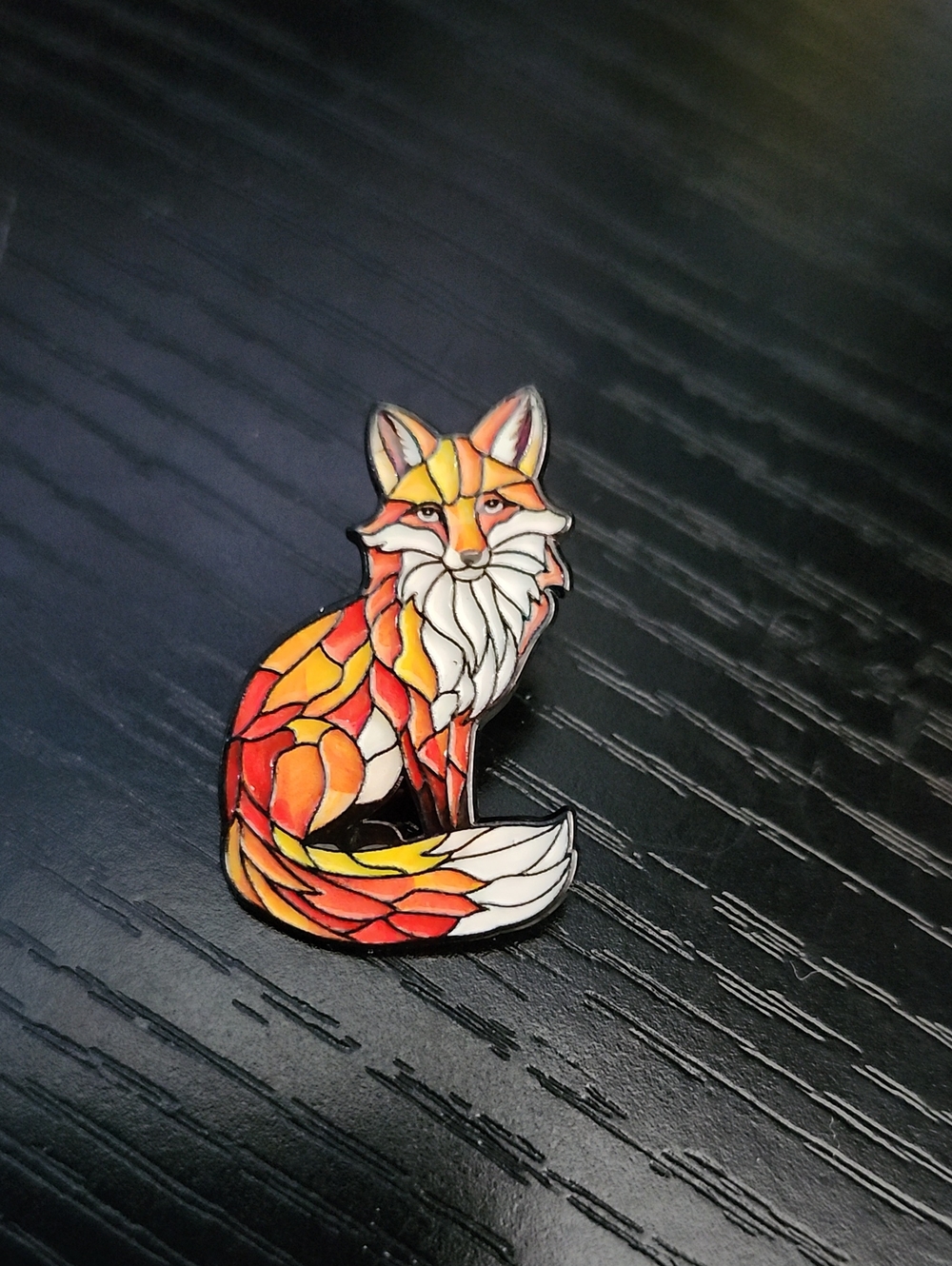 Stained Glass Fox Enamel Pin in Orange and White